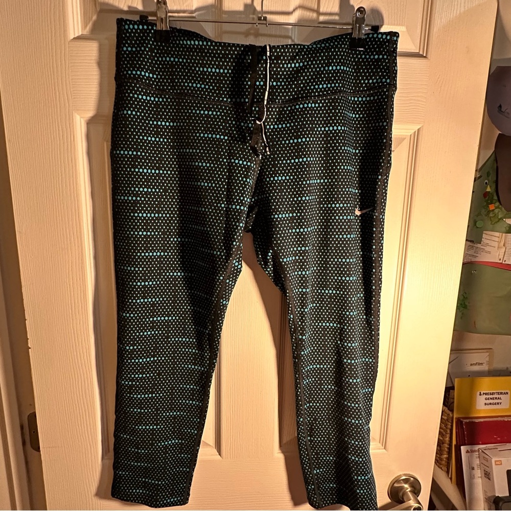 Nike XL Black and Blue Polka Dot Leggings Running